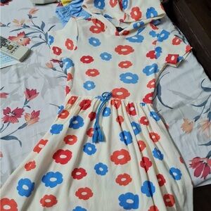 Floral Hooded Dress with Red and Blue Flowers